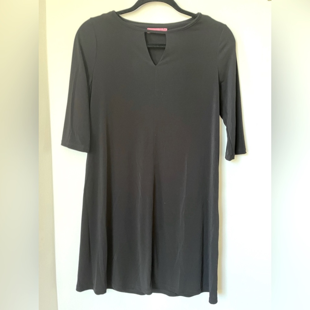 Black Maternal America dress 32” long neck to hem
